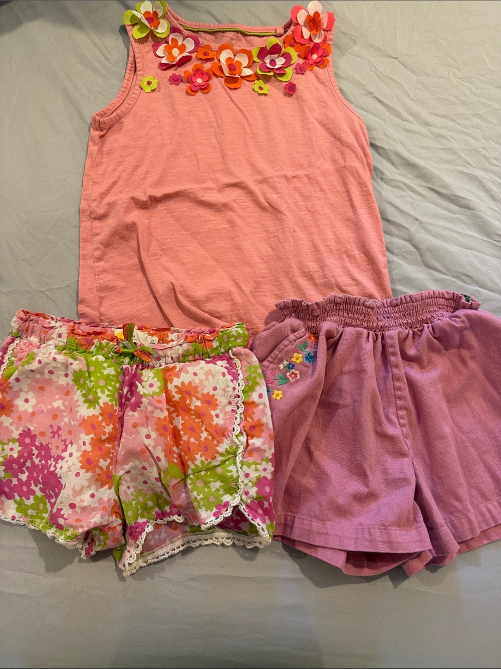 Girls Boden Pink Tank Top & Shorts Set with Floral Accents
